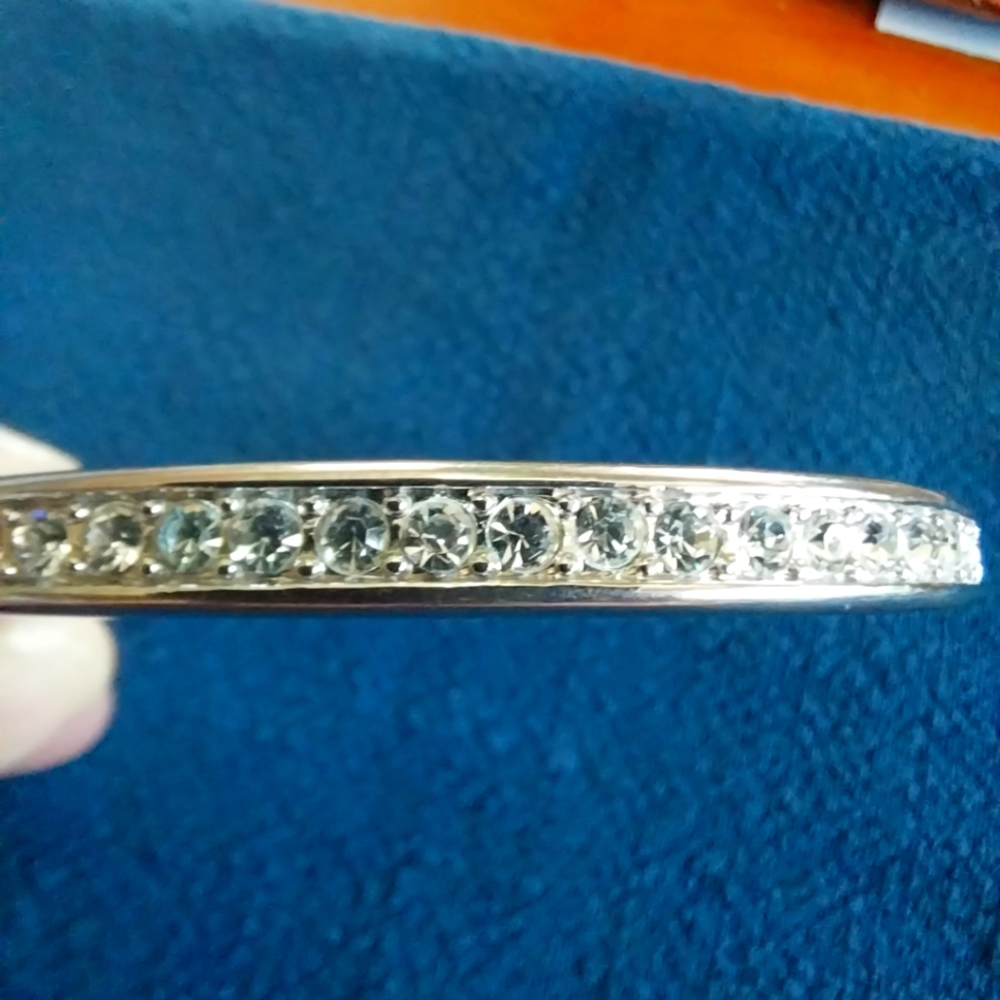 Elegant, Vintage Silver Bangle w/CZ Stones